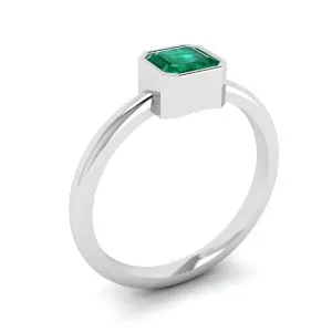 Elegante anillo de esmeralda cuadrada en oro blanco de 18 quilates - Photo 3