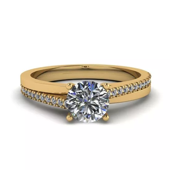 Anillo de compromiso con pavé lateral asimétrico en oro amarillo, Ampliar imagen 1