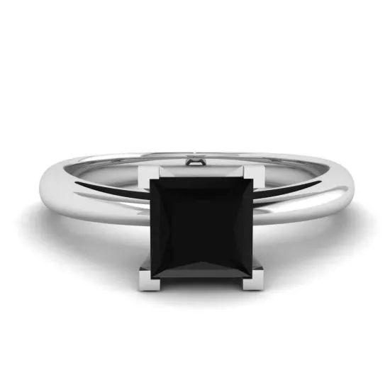 Anillo solitario de diamante negro de 1 quilate en oro blanco, Ampliar imagen 1