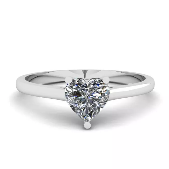 Anillo Plano Simple con Corazón Diamante Oro Blanco