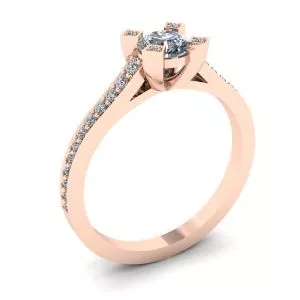 Anillo de diseñador con diamante redondo y pavé de oro rosa - Photo 3