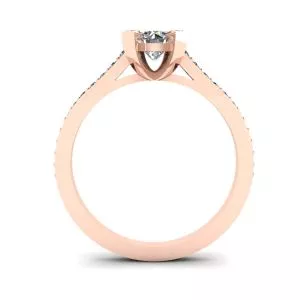 Anillo de diseñador con diamante redondo y pavé de oro rosa - Photo 1