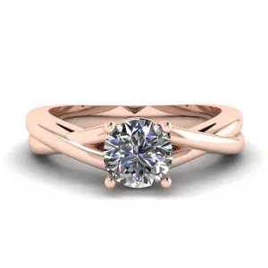 Anillo X Cruz con Diamante Redondo Oro Rosa
