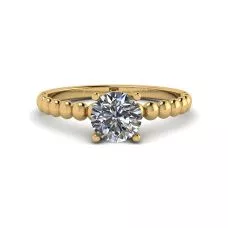 Solitario de diamantes redondos en anillo con cuentas en oro amarillo