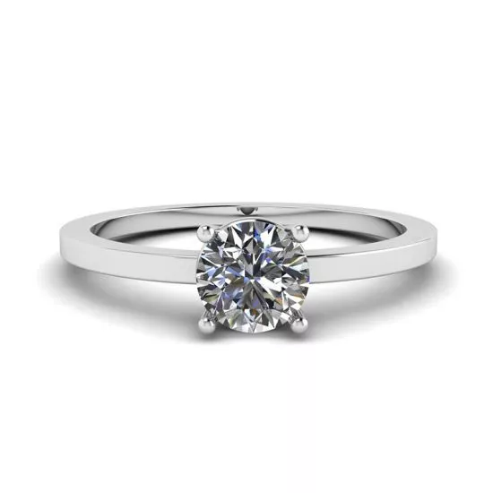 Anillo sencillo de oro blanco de 18 quilates con solitario de diamante redondo, Ampliar imagen 1