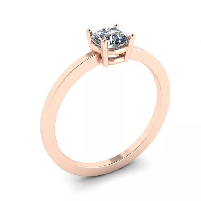 Anillo sencillo de oro rosa de 18 quilates con solitario de diamante redondo - Photo 3