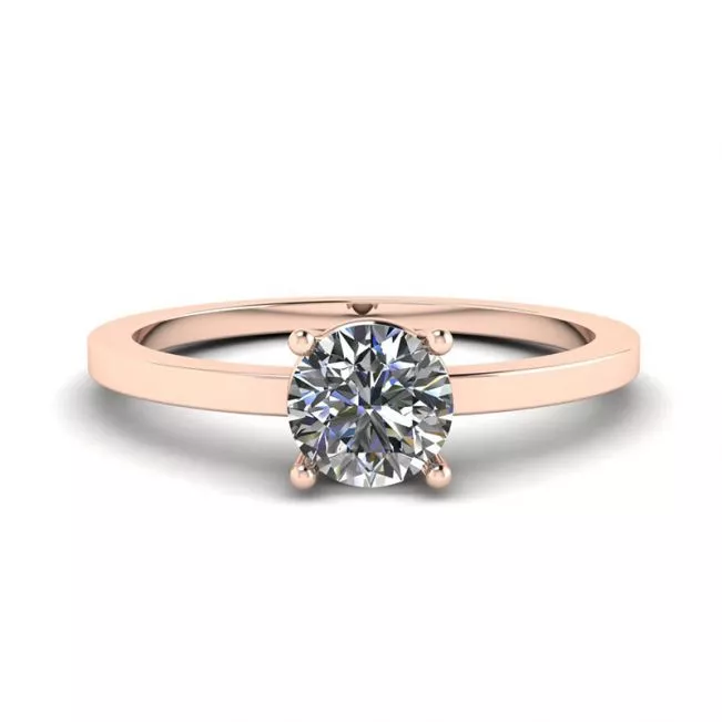 Anillo sencillo de oro rosa de 18 quilates con solitario de diamante redondo