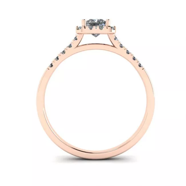 Anillo Halo de diamantes de talla princesa en oro rosado - Photo 1