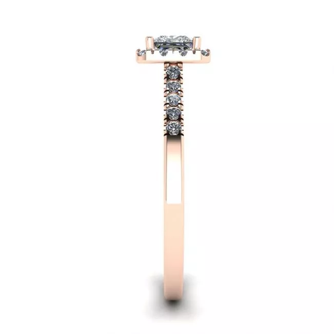 Anillo Halo de diamantes de talla princesa en oro rosado - Photo 2