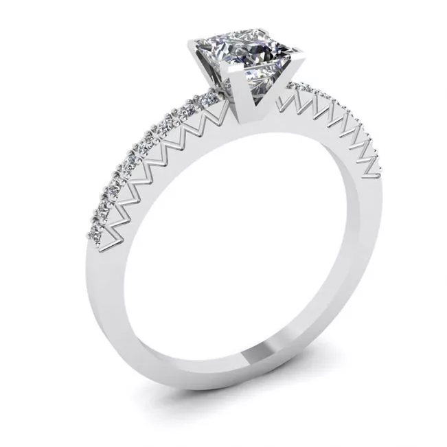 Anillo de diamantes de talla princesa en V con pavé lateral - Photo 3