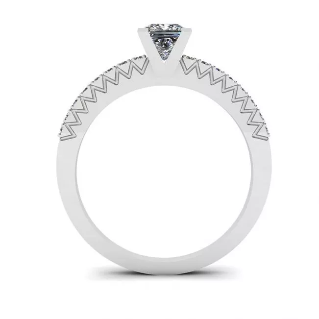 Anillo de diamantes de talla princesa en V con pavé lateral - Photo 1