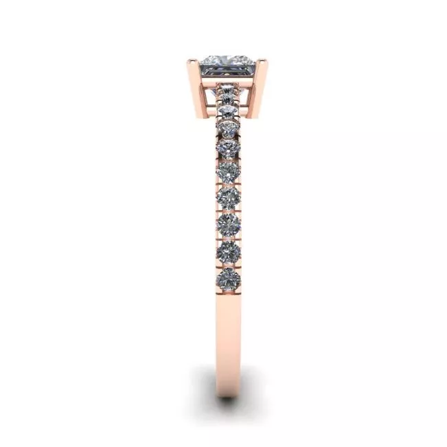 Anillo de diamantes de talla princesa con pavé lateral en oro rosa de 18 quilates - Photo 2