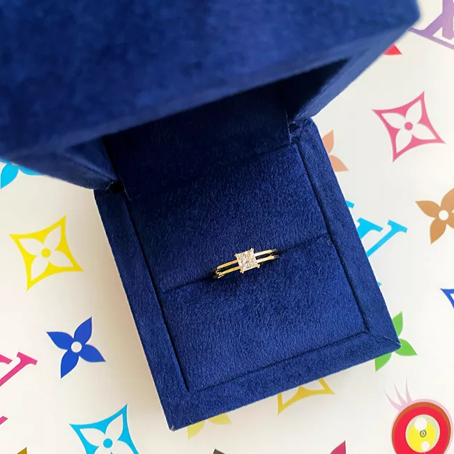 Anillo doble de compromiso de corte princesa contemporáneo - Photo 4