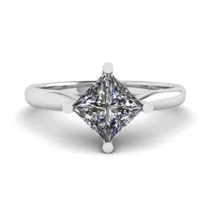 Solitario Rombo Diamante Talla Princesa Oro Blanco