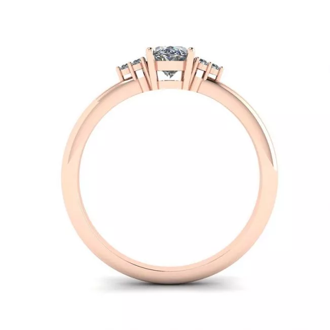 Anillo de diamantes ovalados con 3 diamantes laterales en oro rosa - Photo 1
