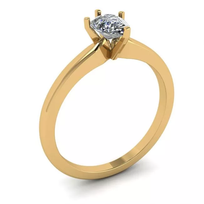 Anillo solitario de diamante pera en oro amarillo de 6 puntas - Photo 3