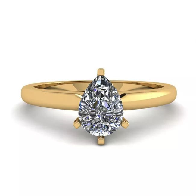 Anillo solitario de diamante pera en oro amarillo de 6 puntas