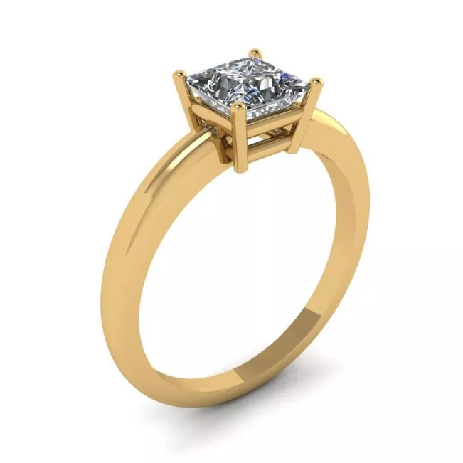 Anillo solitario sencillo de talla princesa en oro amarillo - Photo 3