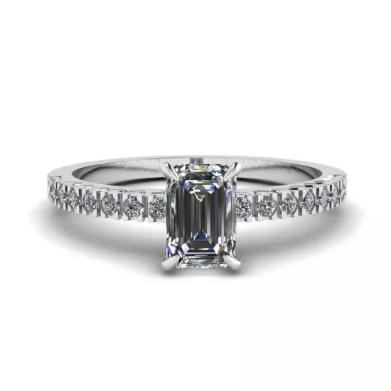 Anillo de diamantes de talla esmeralda con pavé, Ampliar imagen 1