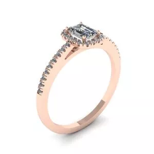 Anillo de diamantes de talla esmeralda con halo de oro rosa - Photo 3