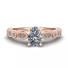 Anillo Estilo Romántico con Diamantes Ovalados en Oro Rosa