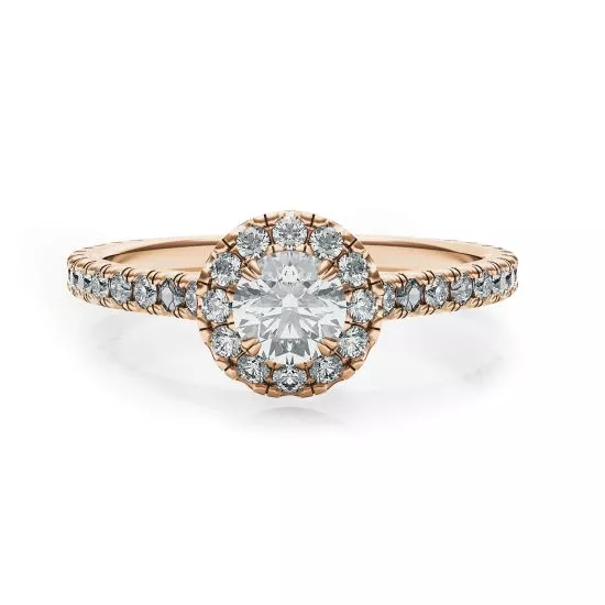 Anillo con halo de diamantes redondos en oro rosado de 18 quilates, Ampliar imagen 1