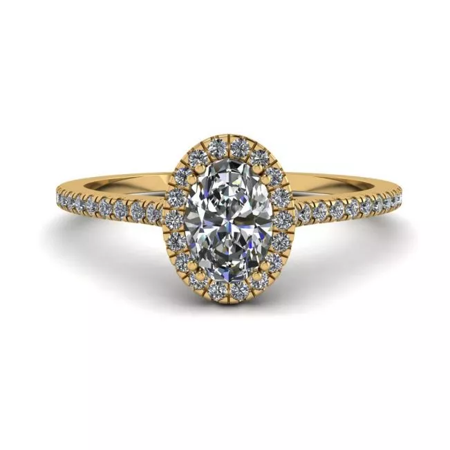 Anillo Halo de diamantes de talla ovalada en oro amarillo de 18 quilates