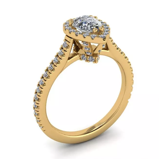 Anillo con halo de diamantes de talla pera en oro amarillo de 18 quilates - Photo 3