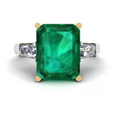 Anillo de Esmeralda de 3 quilates con Diamantes Laterales Baguette