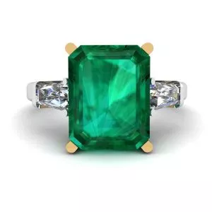 Anillo de Esmeralda de 3 quilates con Diamantes Laterales Baguette
