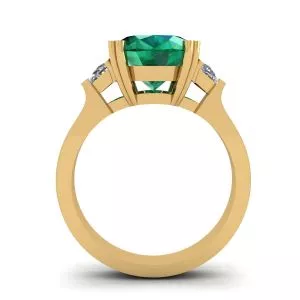 Anillo de Esmeralda Oval con Diamantes Laterales Media Luna Oro Amarillo - Photo 1