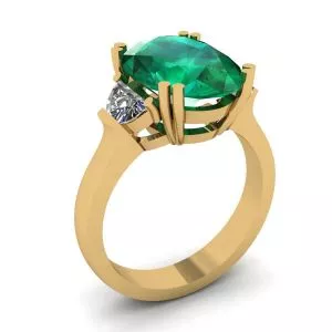 Anillo de Esmeralda Oval con Diamantes Laterales Media Luna Oro Amarillo - Photo 3