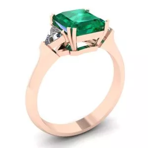 Anillo de Esmeralda de 3 quilates con Triángulo de Diamantes en Oro Rosa - Photo 3