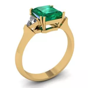 Anillo Esmeralda 3 quilates Triángulo Diamantes laterales Oro amarillo - Photo 3