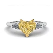 Anillo de diamante corazón amarillo con peras blancas