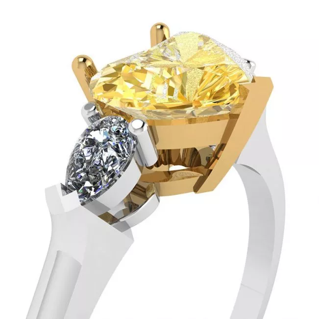Anillo de diamante corazón amarillo con peras blancas - Photo 1