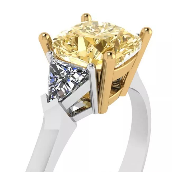 Anillo de diamante amarillo cojín de 1 quilate con trillones laterales - Photo 1