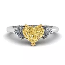 Diamante de corazón amarillo de 1 quilate con anillo de 2 corazones laterales