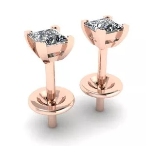 Aretes de diamantes de talla princesa en oro rosa - Photo 2