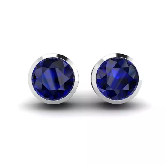 Aretes Clásicos de Zafiro Azul en Oro Blanco, Ampliar imagen 1
