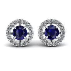 Aretes de zafiro con halo de diamantes desmontable