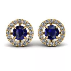 Aretes de zafiro con halo de diamantes desmontable en oro amarillo