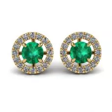Aretes de esmeralda con halo de diamantes desmontable en oro amarillo