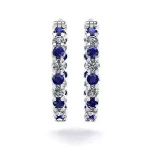 Pendientes de aro con diamantes y zafiros en oro blanco - Photo 1