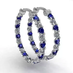 Pendientes de aro con diamantes y zafiros en oro blanco