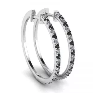 Pendientes Aro Diamantes Blancos y Negros Oro Blanco