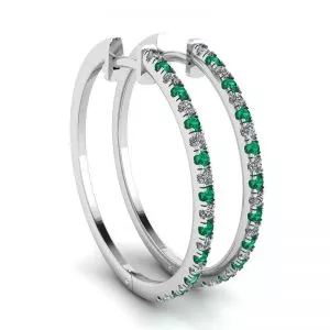 Aretes de Diamantes y Esmeraldas Oro Blanco