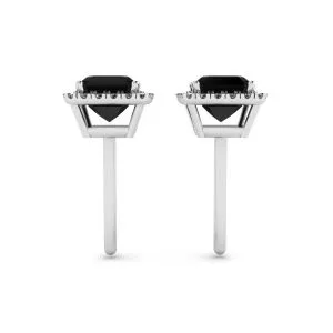 Aretes de botón con diamantes negros de talla princesa de 4 mm Halo - Photo 1