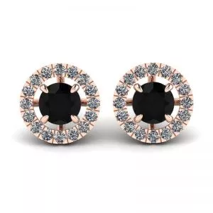 Pendientes de tuerca de diamante negro de 5 mm con cubiertas de halo desmontables en oro rosa
