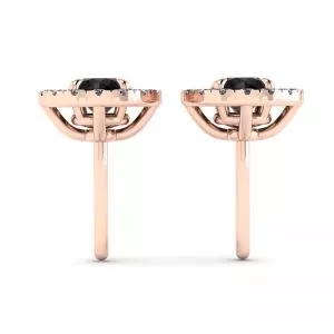 Pendientes de tuerca de diamante negro de 5 mm con cubiertas de halo desmontables en oro rosa - Photo 1